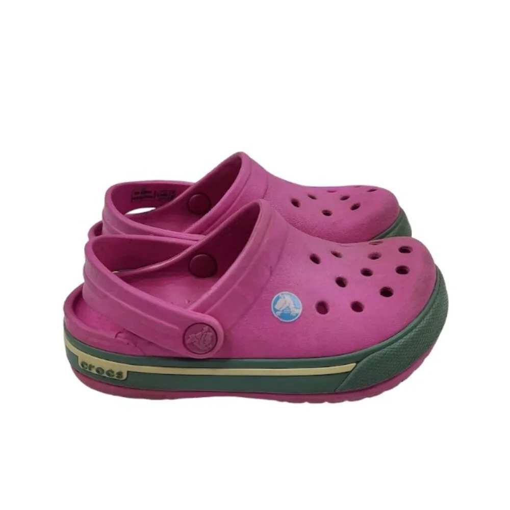 Crocs Girl's Pink Classic Adjustable Slip-On Beach‎ Casual Clogs Size 7